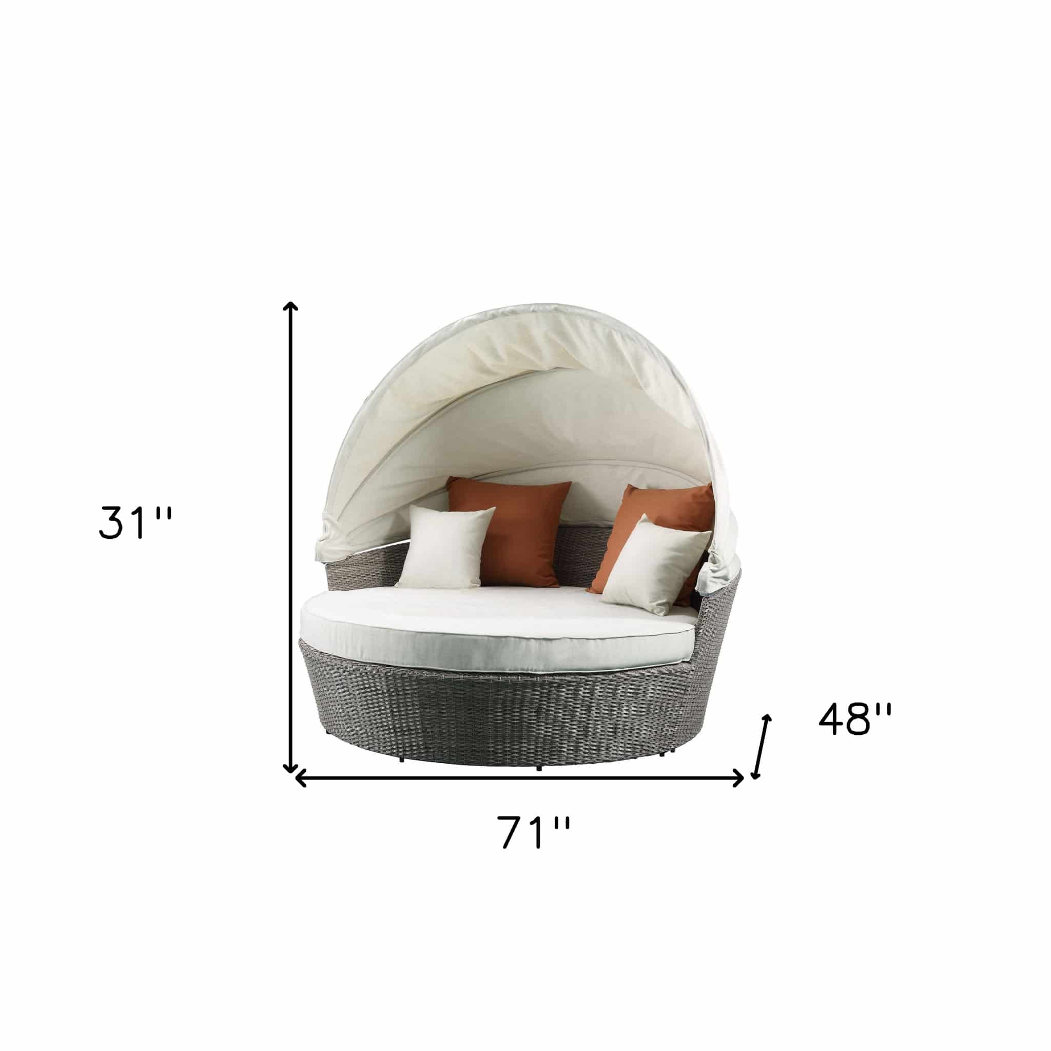 Set Of Two Beige Fabric And Gray Wicker Patio Canopy Daybed - Image 8