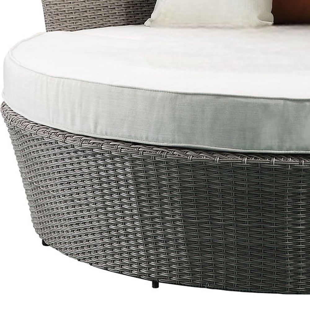 Set Of Two Beige Fabric And Gray Wicker Patio Canopy Daybed - Image 6