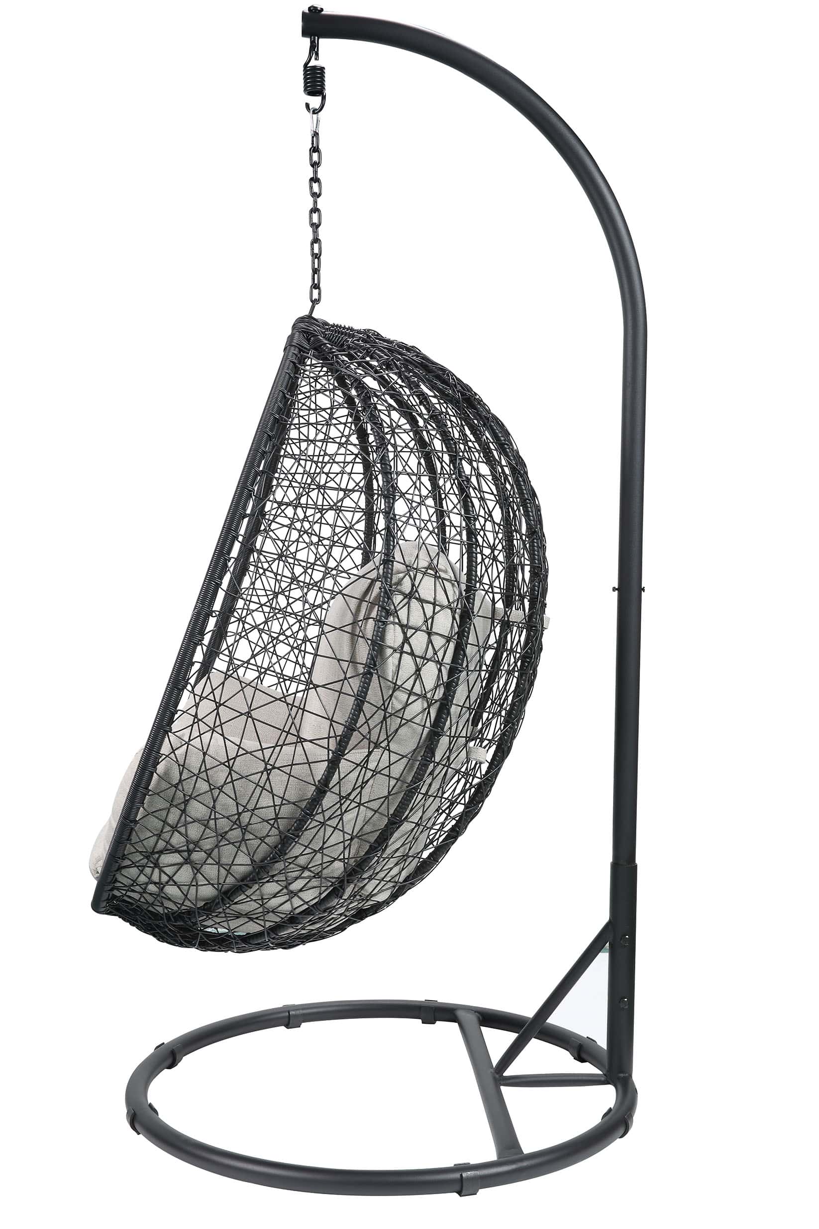 38" Black Metal Swing Chair With Beige Cushion - Image 2