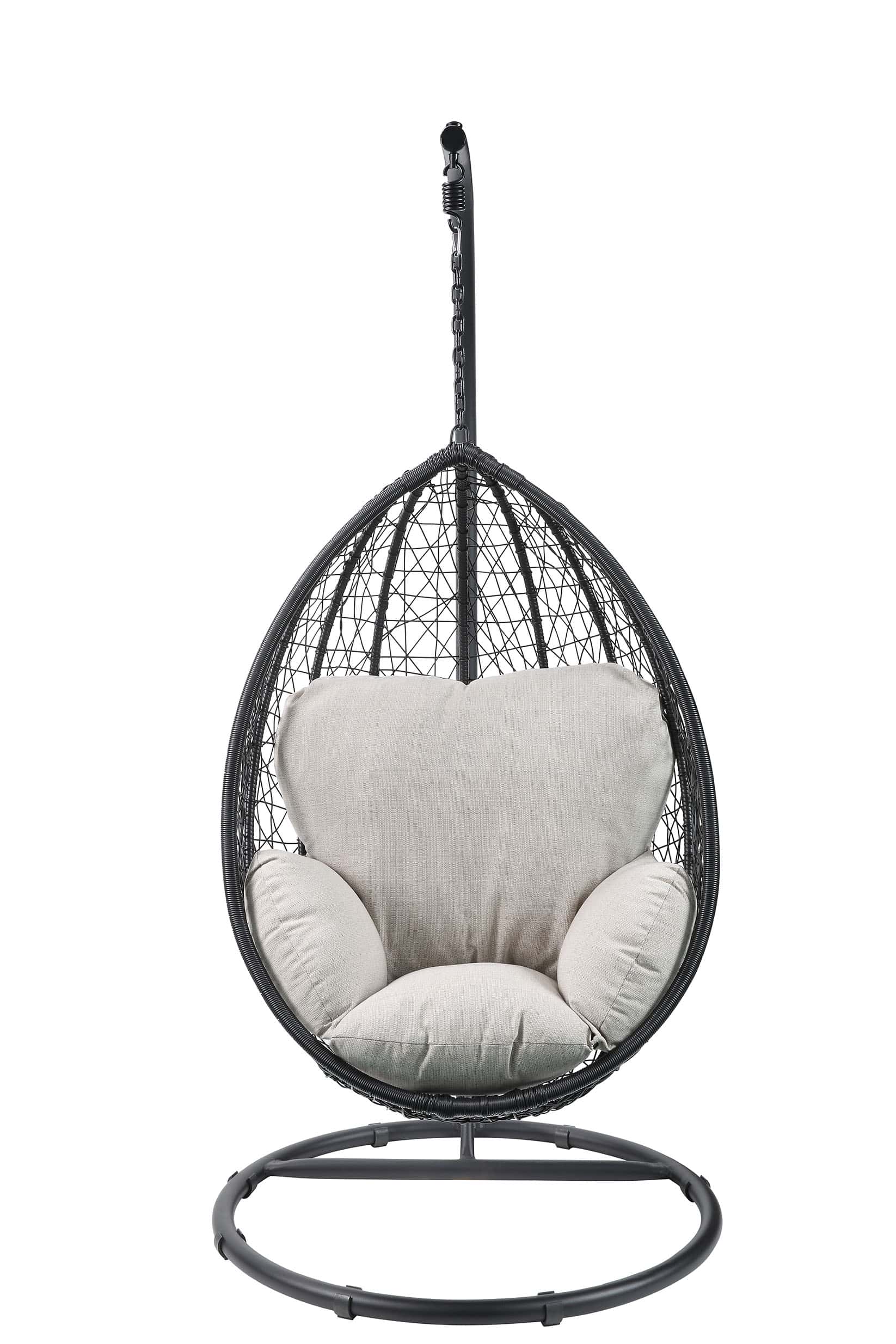 38" Black Metal Swing Chair With Beige Cushion - Image 3