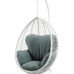 38" White Metal Swing Chair With Green Cushion