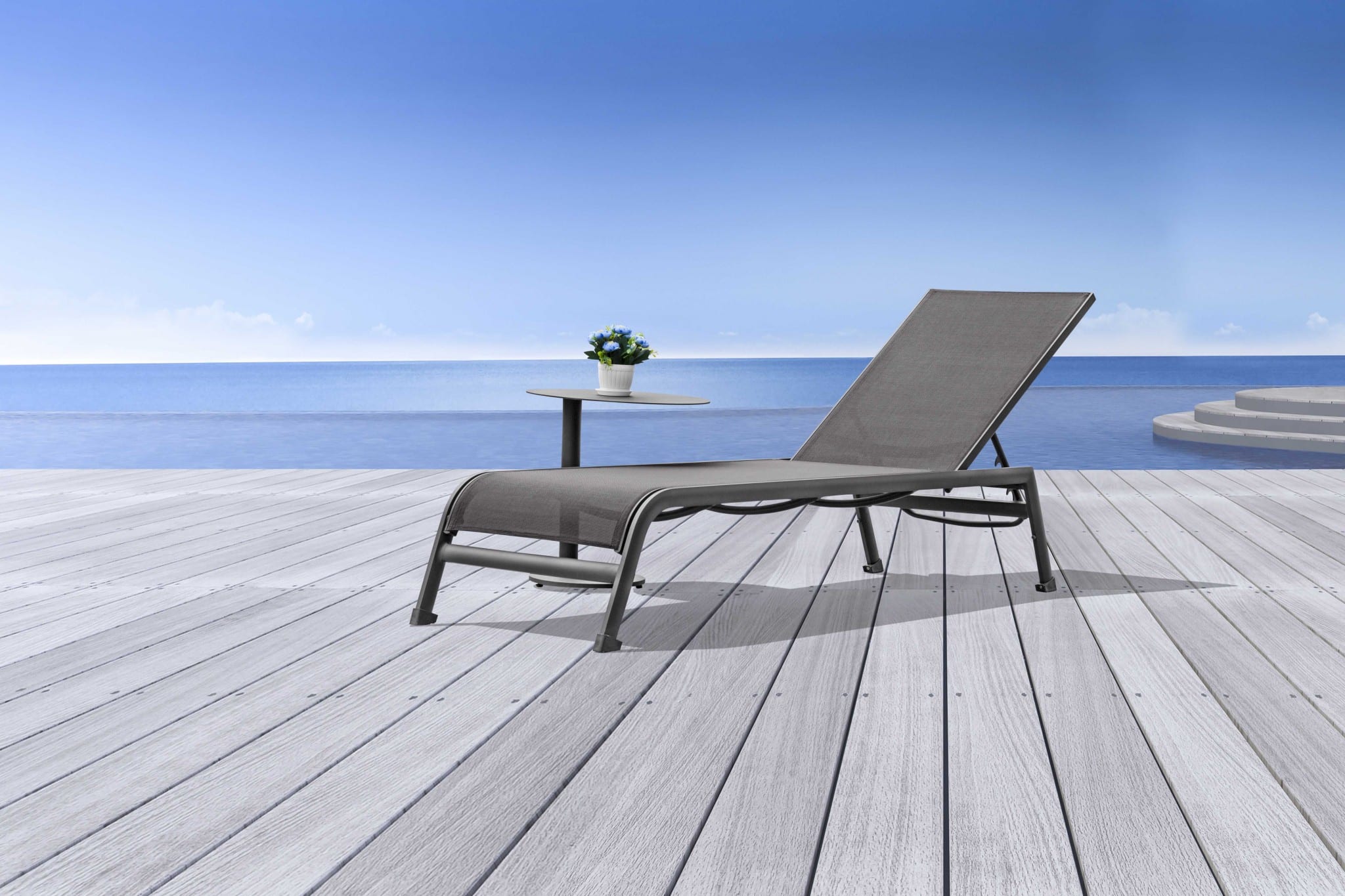 Set of Two 23" Taupe Metal Outdoor Chaise Lounge - Image 6