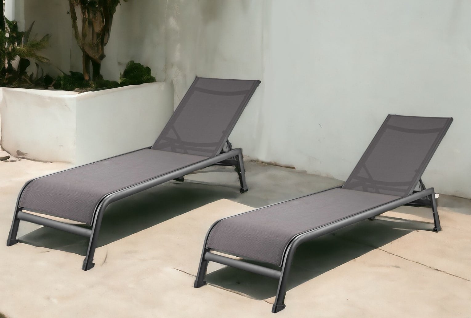 Set of Two 23" Taupe Metal Outdoor Chaise Lounge - Image 2