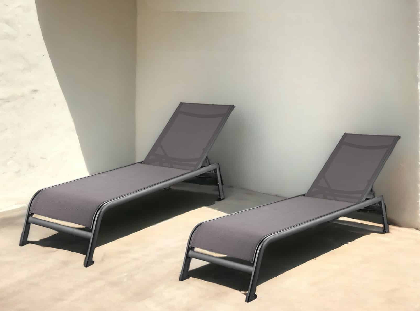 Set of Two 23" Taupe Metal Outdoor Chaise Lounge - Image 3