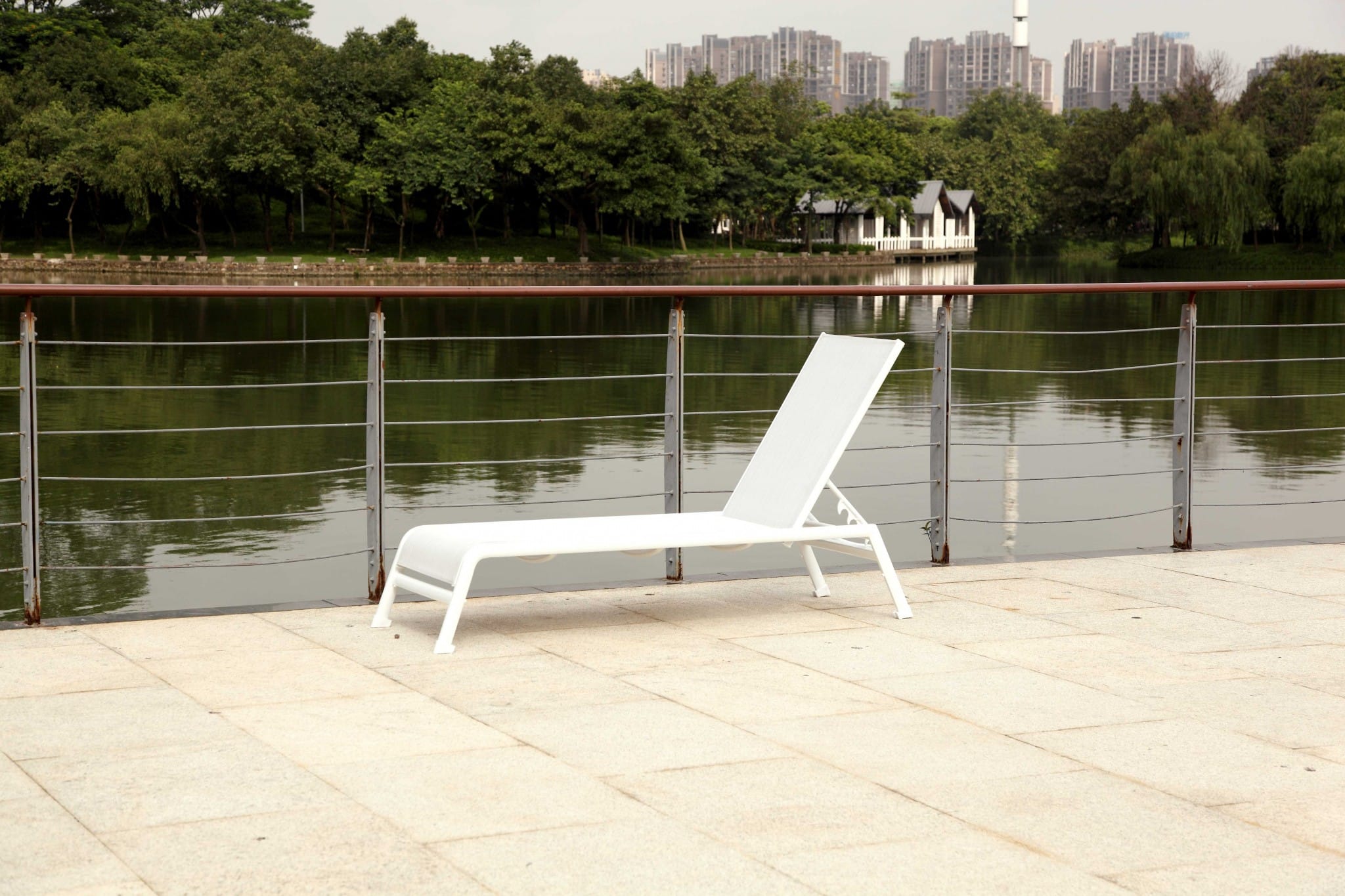 Set of Two 23" White and Chrome Indoor Outdoor Chaise Lounge - Image 4