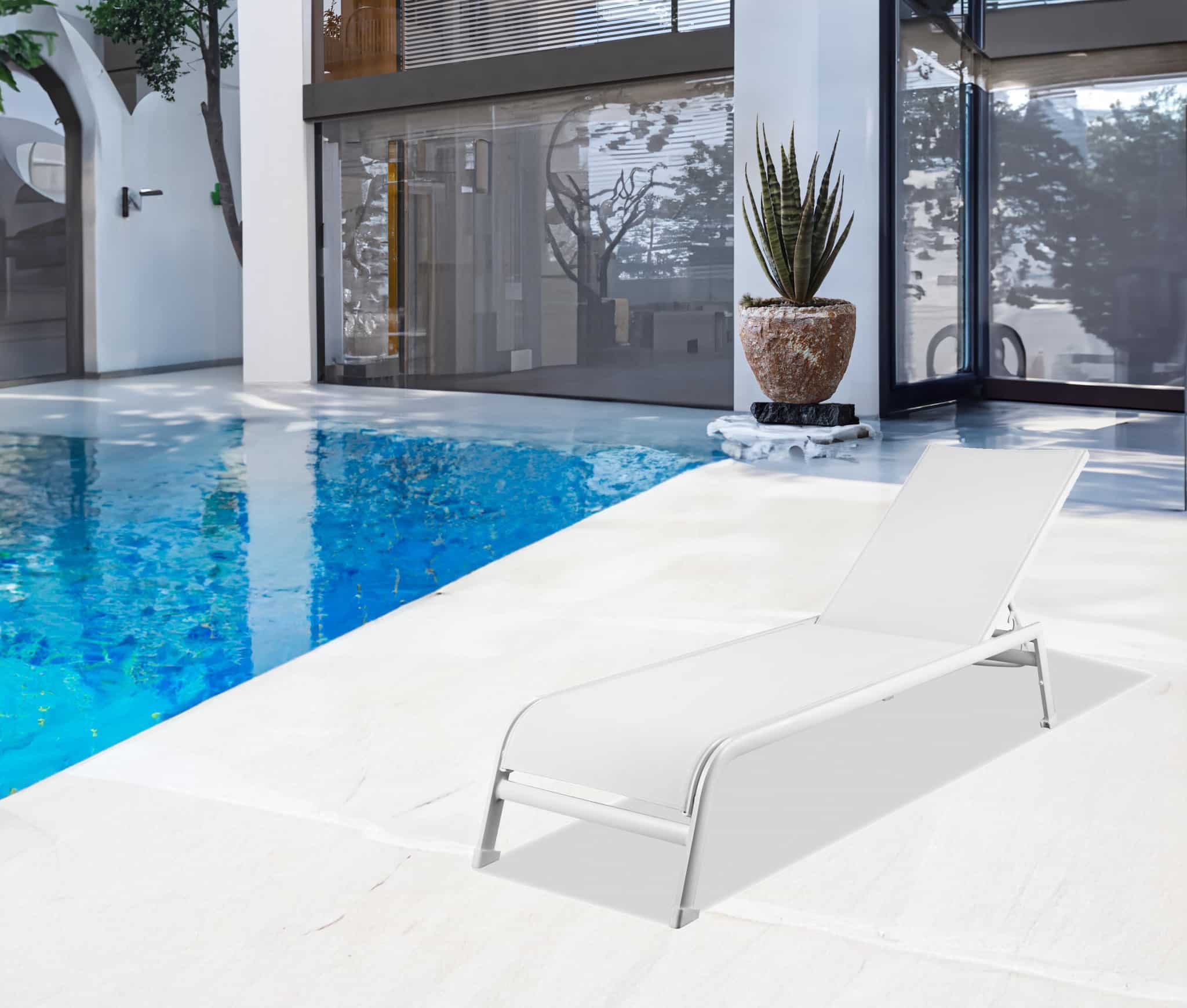 Set of Two 23" White and Chrome Indoor Outdoor Chaise Lounge - Image 2