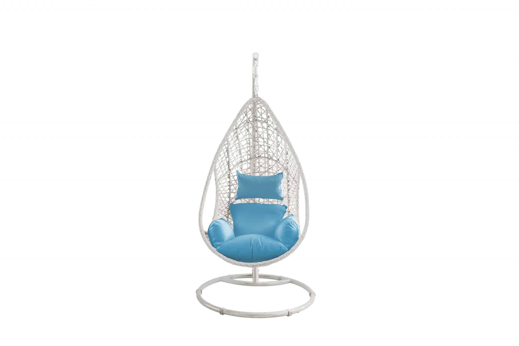 40" Blue and Steel stand finished Metal Outdoor Swing Chair with Blue Cushion - Image 2