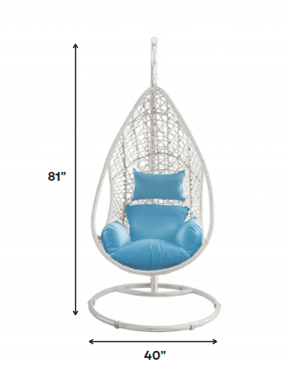 40" Blue and Steel stand finished Metal Outdoor Swing Chair with Blue Cushion - Image 8