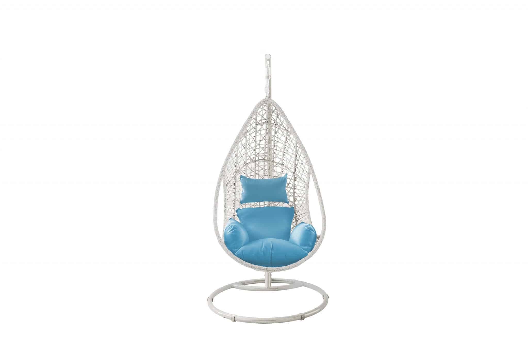 40" Blue and Steel stand finished Metal Outdoor Swing Chair with Blue Cushion - Image 3
