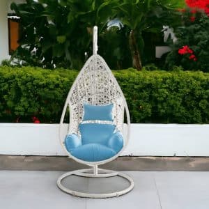 40" Blue and Steel stand finished Metal Outdoor Swing Chair with Blue Cushion