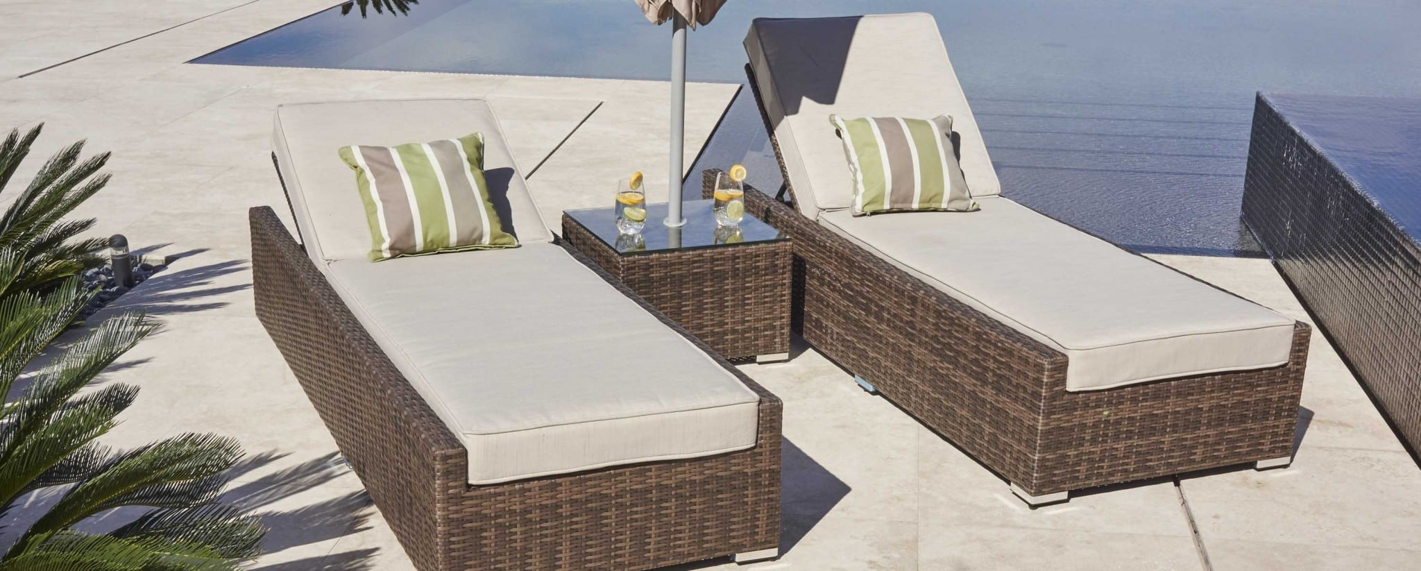 78" Set of Two Brown Indoor Outdoor Chaise Lounge with Beige Cushion - Image 10