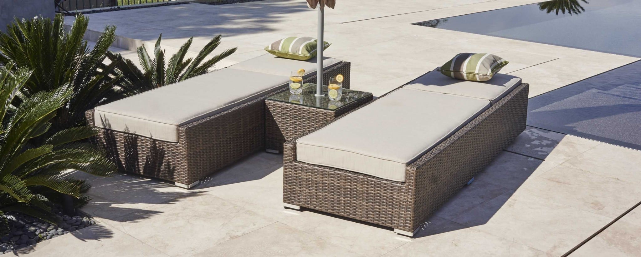 78" Set of Two Brown Indoor Outdoor Chaise Lounge with Beige Cushion - Image 11