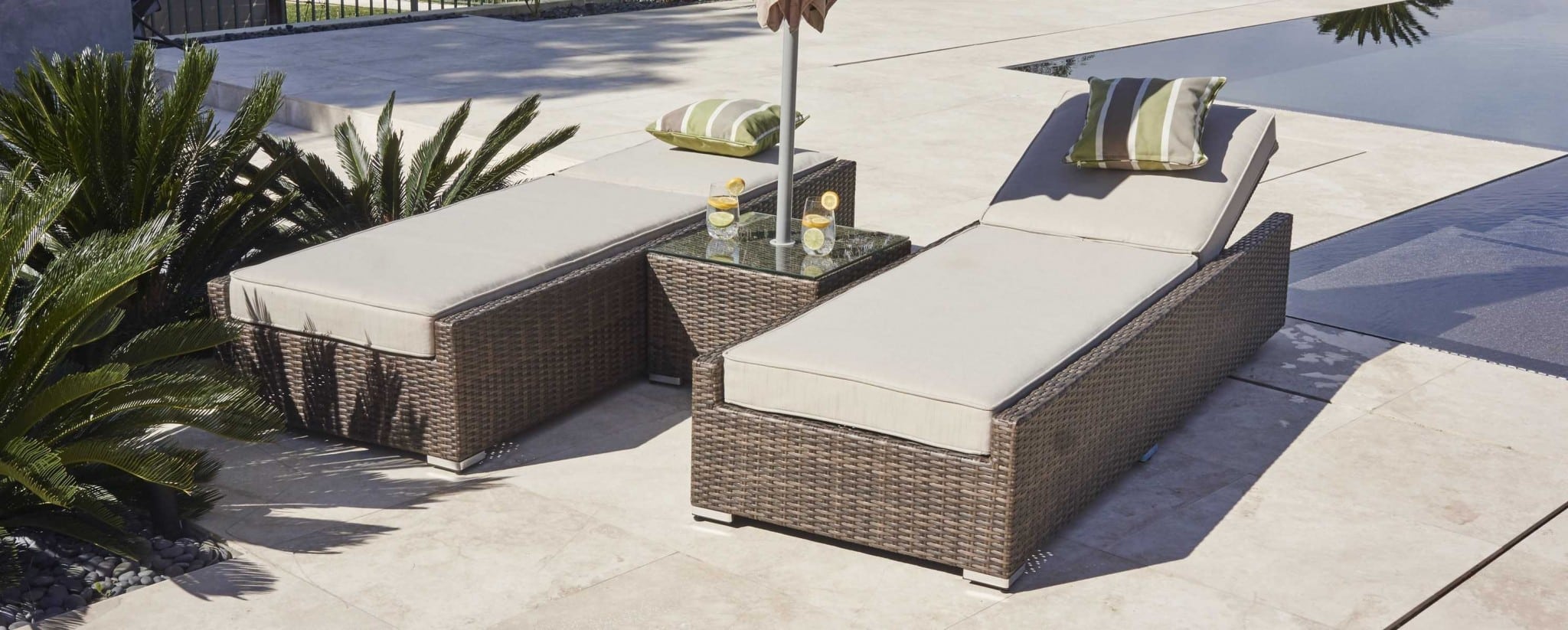 78" Set of Two Brown Indoor Outdoor Chaise Lounge with Beige Cushion - Image 12