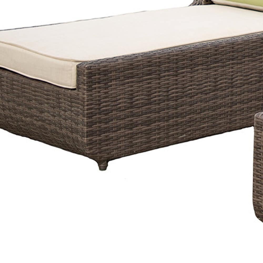 78" Set of Two Brown Indoor Outdoor Chaise Lounge with Beige Cushion - Image 11