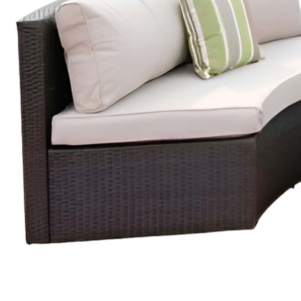 Six Piece Outdoor Black Wicker Sectional Seating Group with Beige Cushions - Image 4