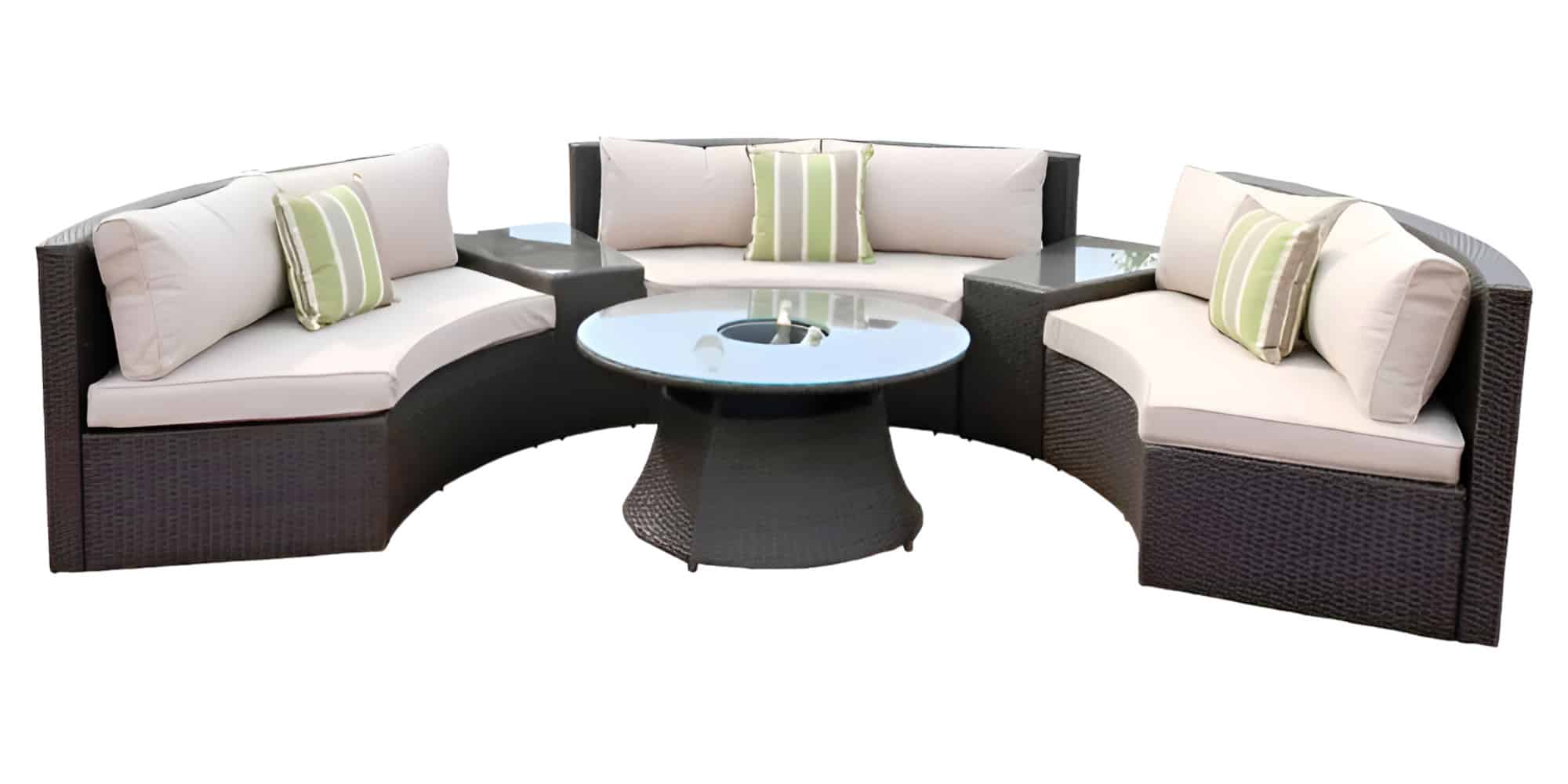 Six Piece Outdoor Black Wicker Sectional Seating Group with Beige Cushions - Image 2