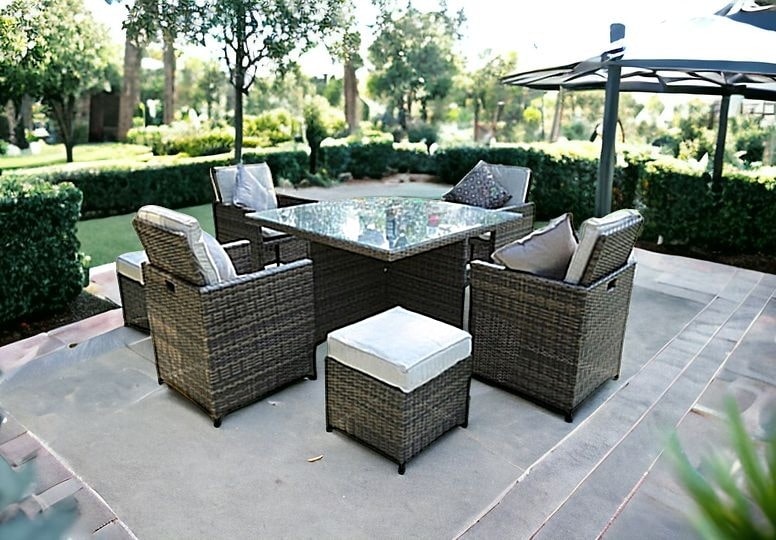 Nine Piece Clear and Gray Glass Dining Set - Image 8