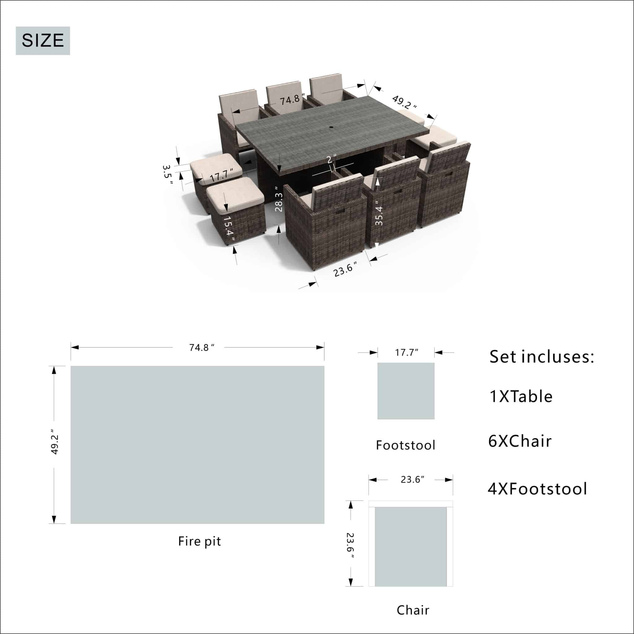 11 Piece Clear and Gray Glass Dining Set - Image 4