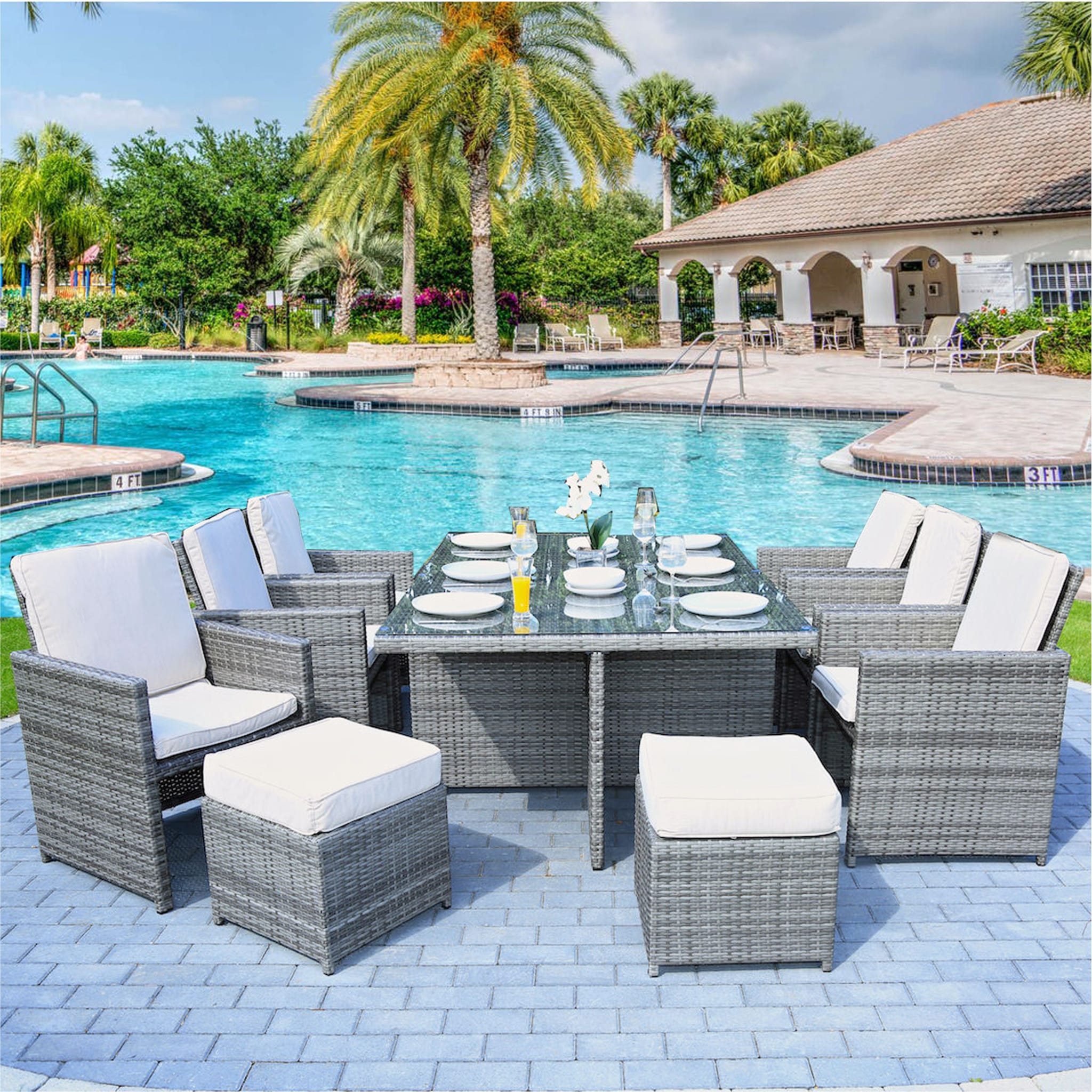 11 Piece Clear and Gray Glass Dining Set - Image 3