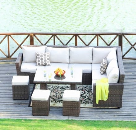 180.96" X 33.54" X 34.71" Brown 8Piece Outdoor Sectional Set With Cushions - Image 2