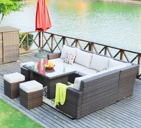 180.96" X 33.54" X 34.71" Brown 8Piece Outdoor Sectional Set With Cushions - Image 3