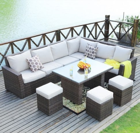 180.96" X 33.54" X 34.71" Brown 8Piece Outdoor Sectional Set With Cushions - Image 4