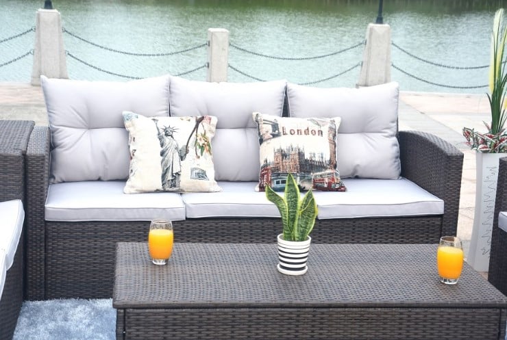 Six Piece Outdoor Brown Metal Sofa Seating Group With Cushions - Image 6