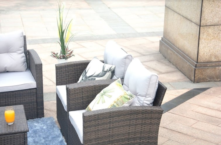 Six Piece Outdoor Brown Metal Sofa Seating Group With Cushions - Image 8