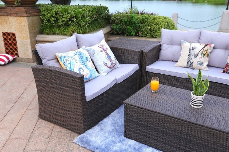 Six Piece Outdoor Brown Metal Sofa Seating Group With Cushions - Image 7