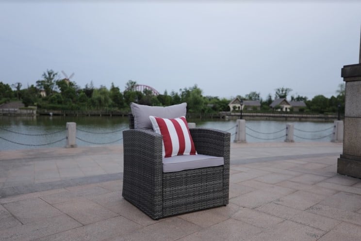 Six Piece Outdoor Brown Metal Sofa Seating Group With Cushions - Image 9