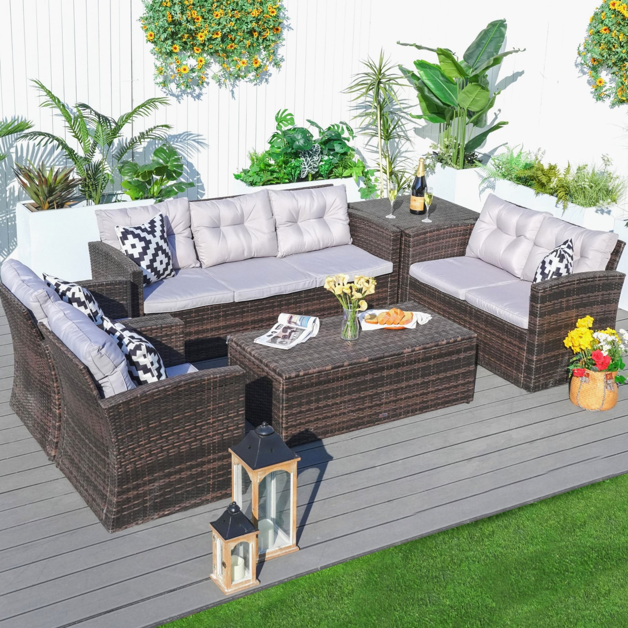 Six Piece Outdoor Brown Metal Sofa Seating Group With Cushions - Image 3