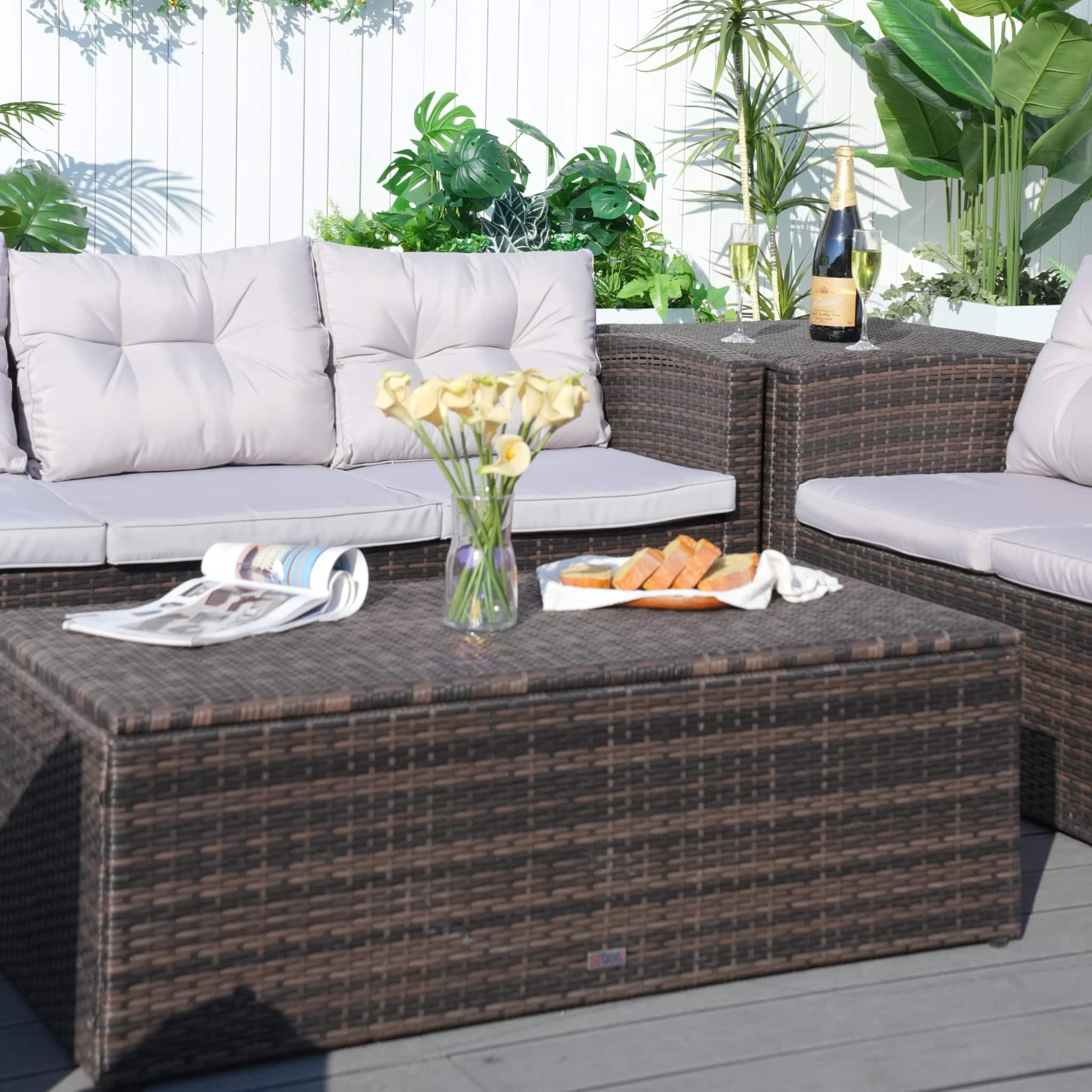 Six Piece Outdoor Brown Metal Sofa Seating Group With Cushions - Image 4