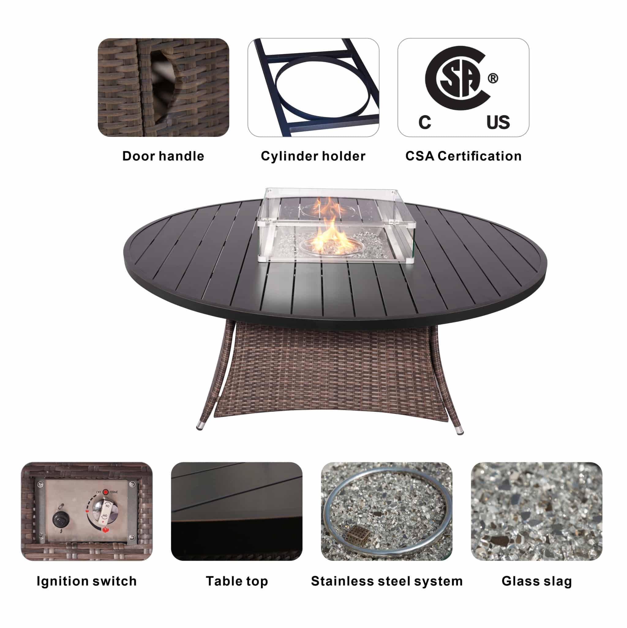 Brown Wicker Round Outdoor Fire Pit Dining Set With 8 Chairs - Image 5