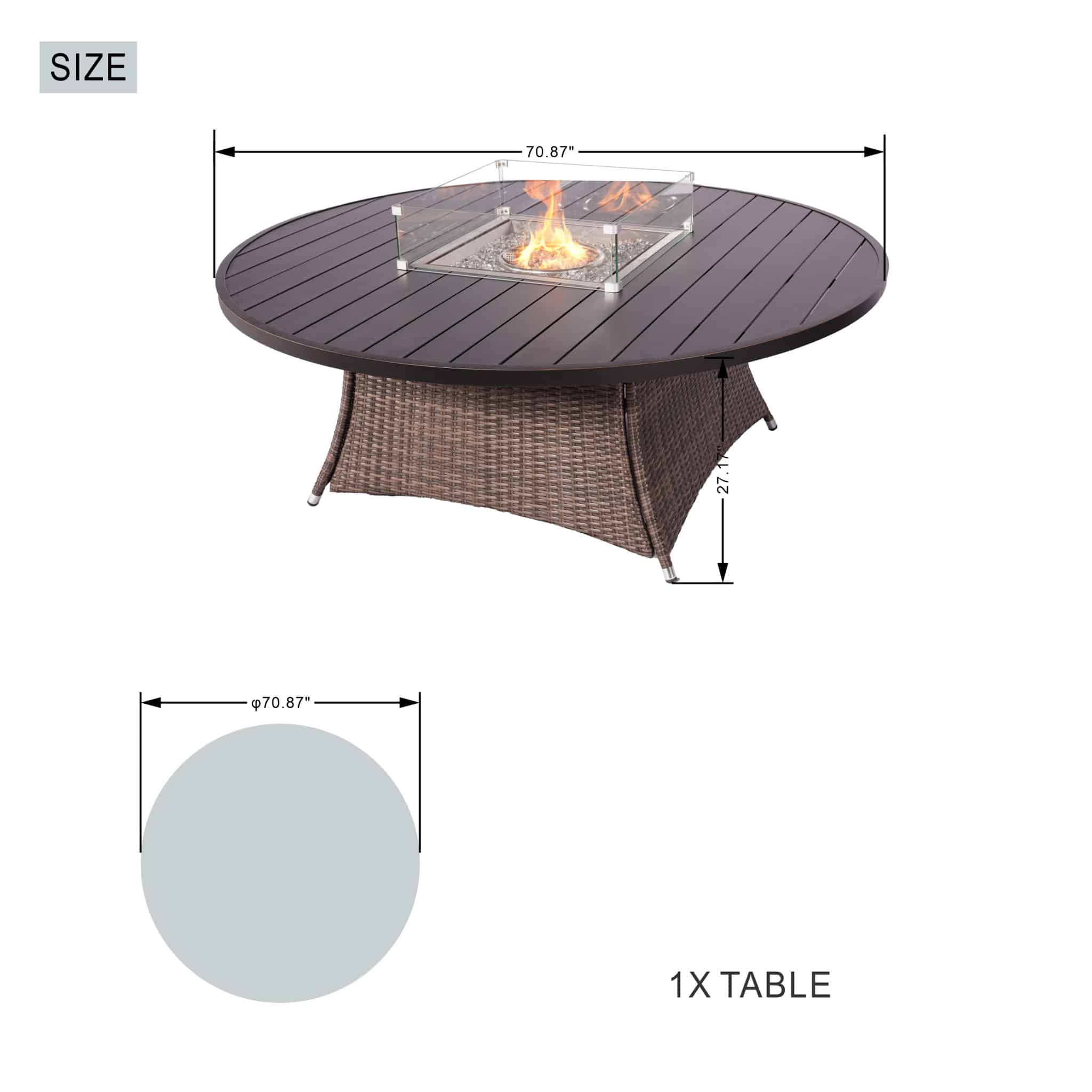 Brown Wicker Round Outdoor Fire Pit Dining Set With 8 Chairs - Image 3