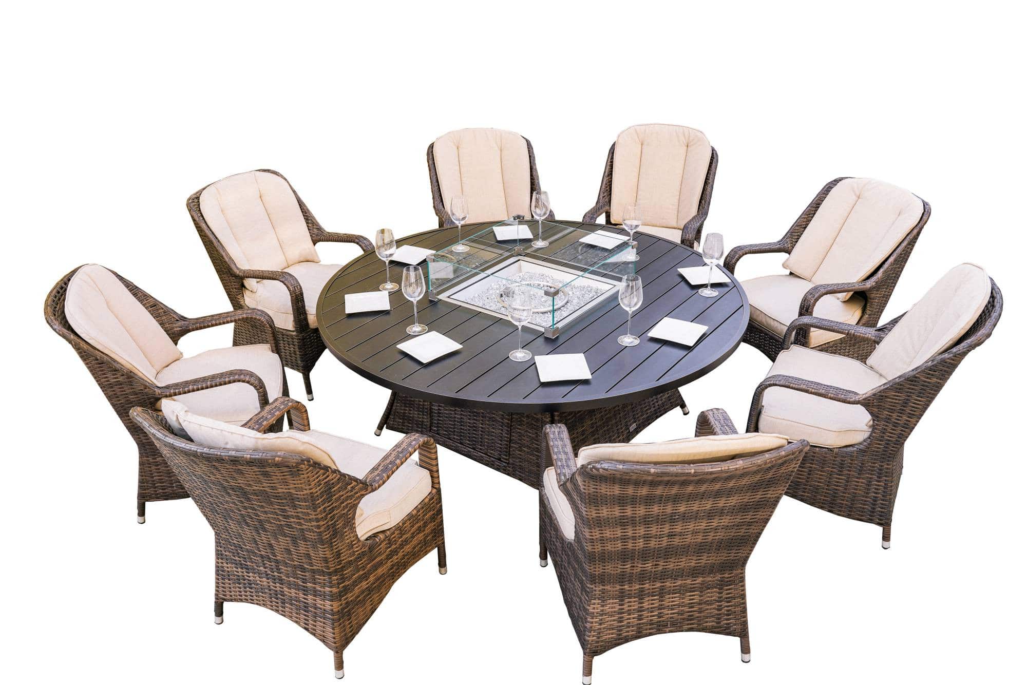 Brown Wicker Round Outdoor Fire Pit Dining Set With 8 Chairs - Image 9