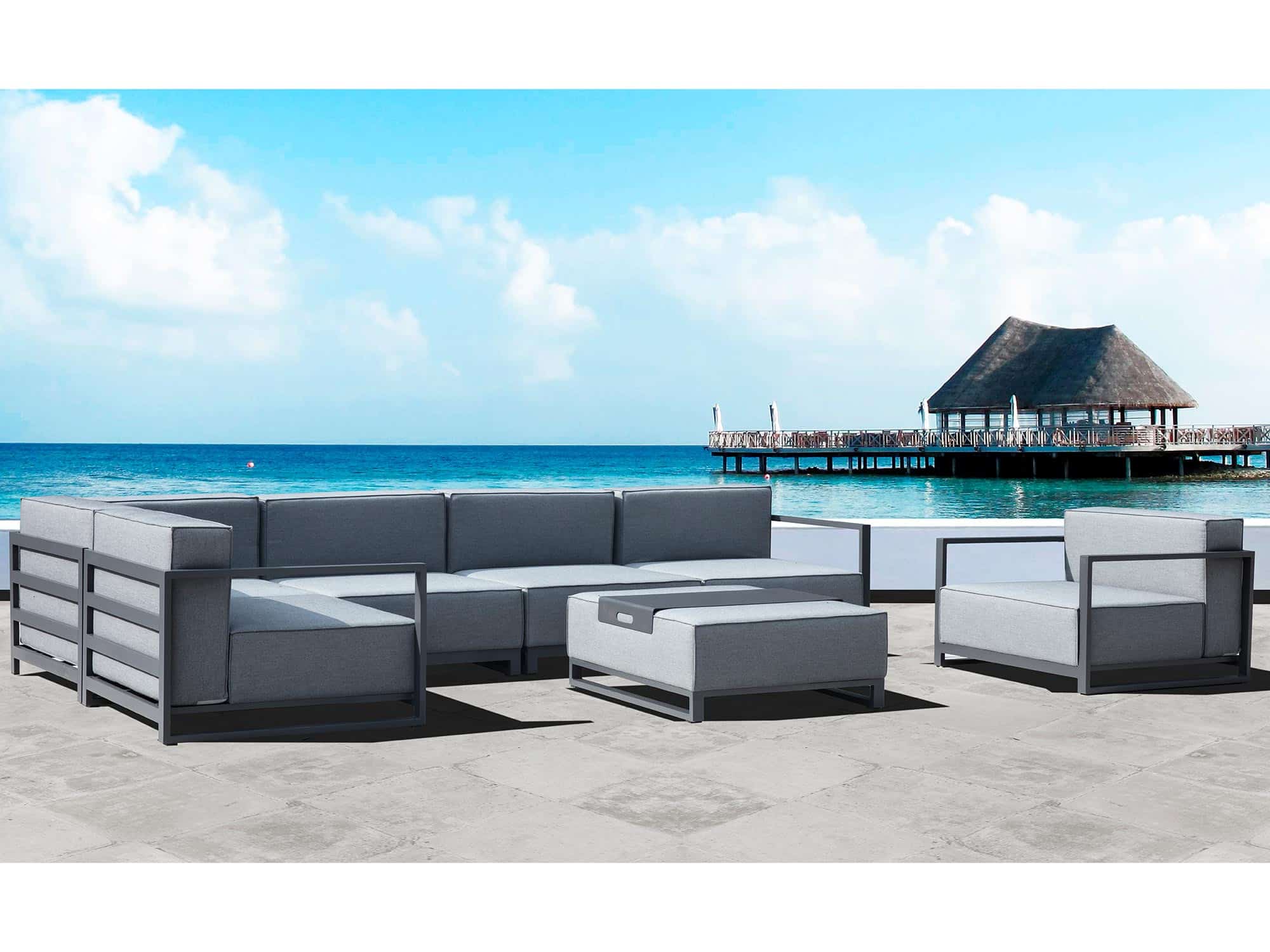 35" Gray and TPU Coating Metal Outdoor Modular with Gray Cushion - Image 6