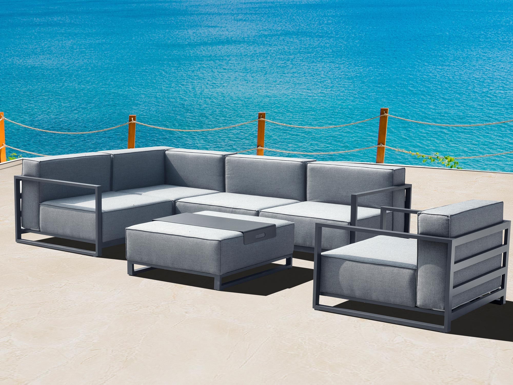 35" Gray and TPU Coating Metal Outdoor Modular with Gray Cushion - Image 7