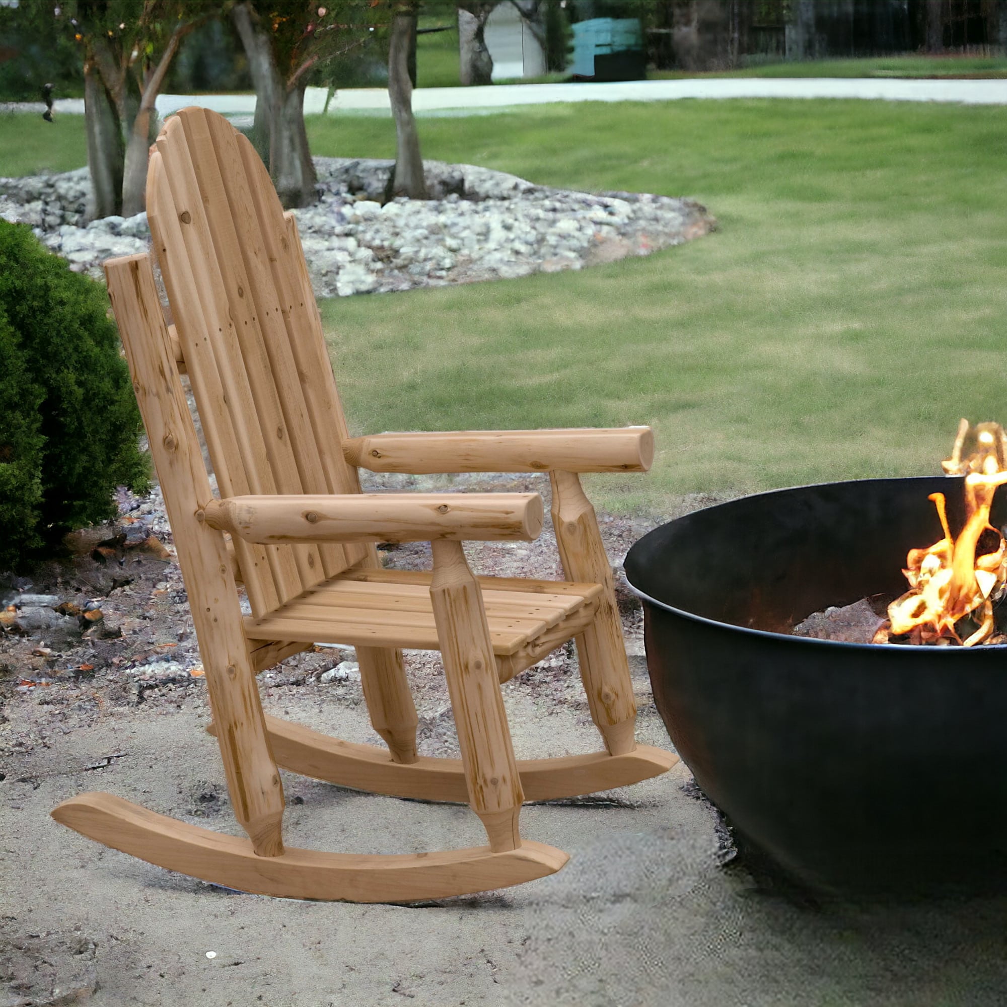 27" Natural Wood Solid Wood Indoor Outdoor Rocking Chair - Image 2