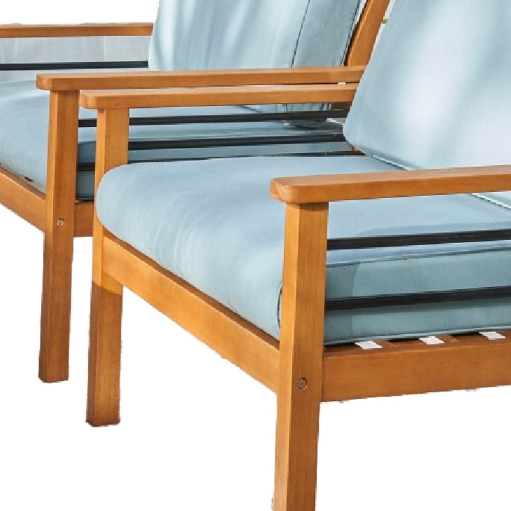 Natural Wood Outdoor Armchair with Aqua Cushion - Image 2