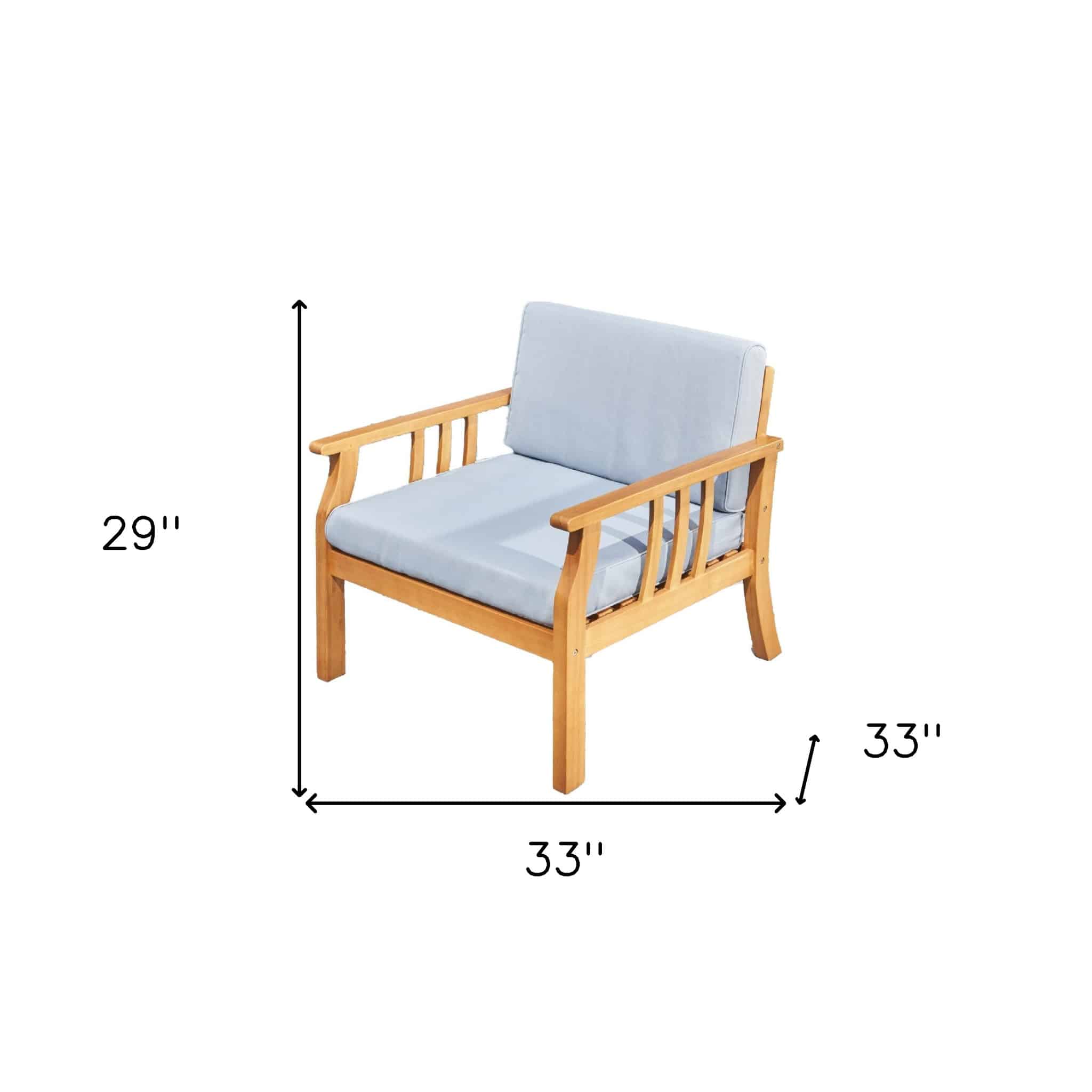 33" Natural Eucalyptus Slat Wood Outdoor Accent Chair with Aqua Cushion - Image 10