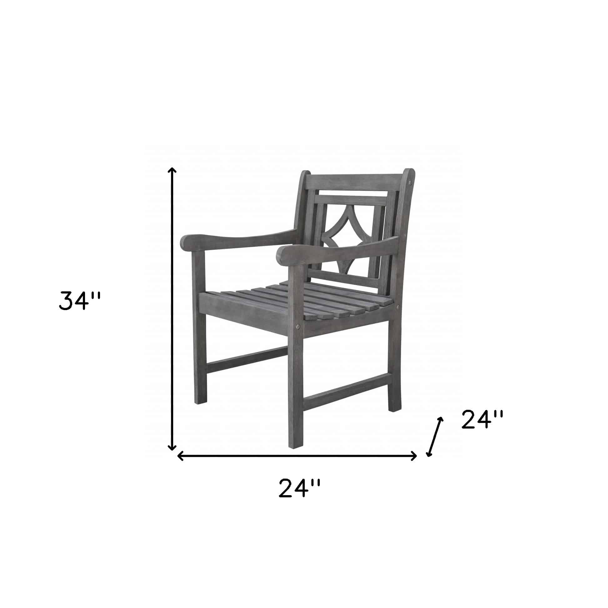 24" Gray Solid Wood Indoor Outdoor Arm Chair - Image 7