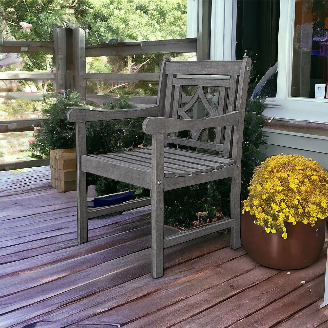 24" Gray Solid Wood Indoor Outdoor Arm Chair - Image 2