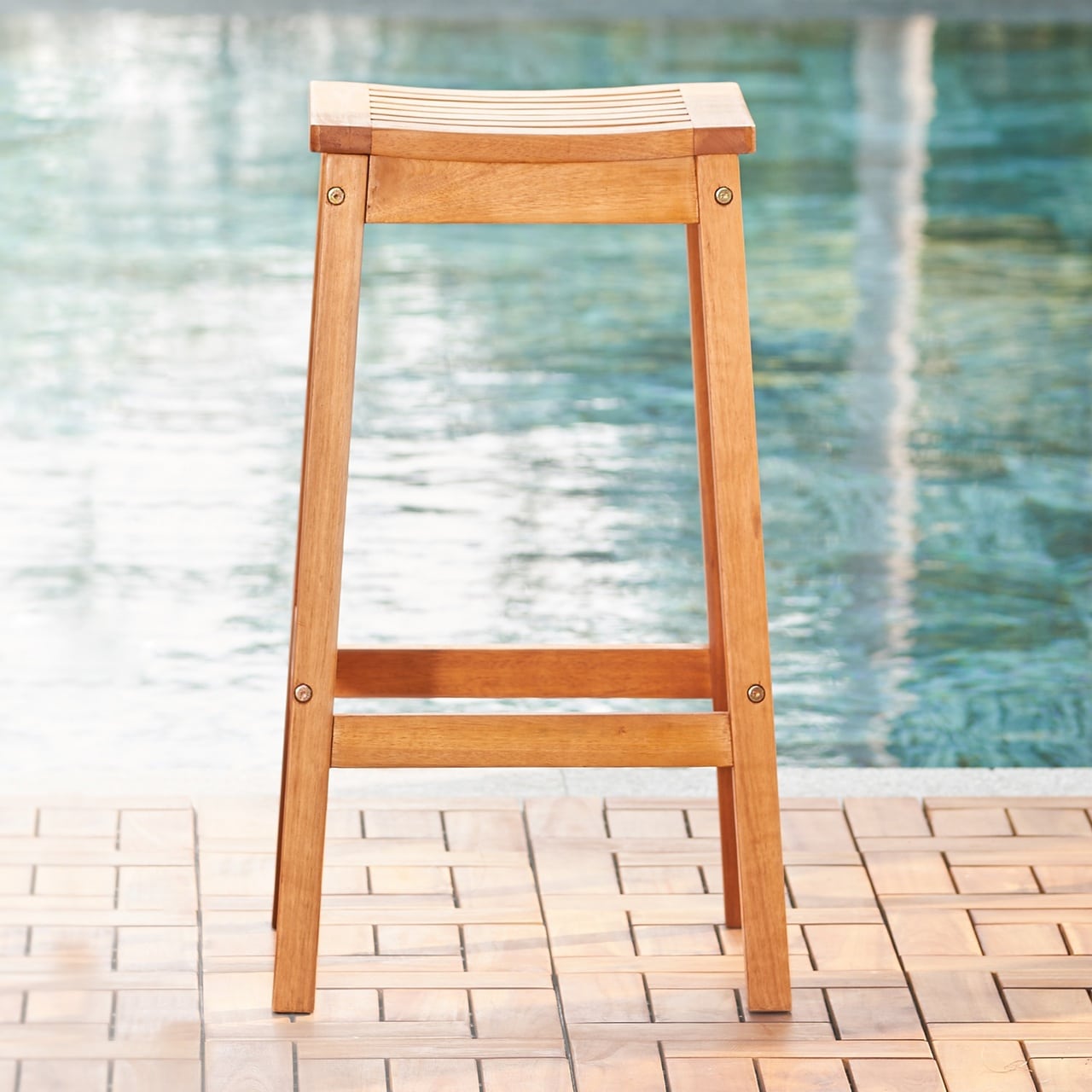 Natural Wood Patio Dining Stool - Image 5