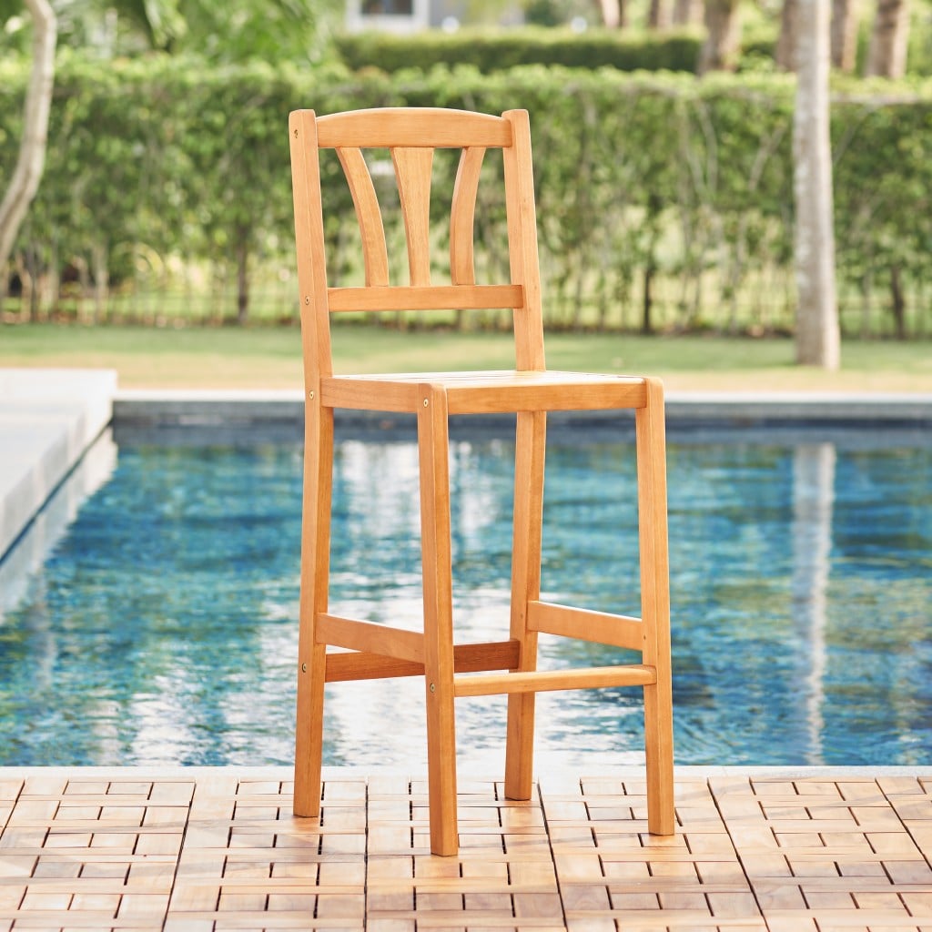 48" Brown Low Back Indoor Outdoor Bar Height Chair With Footrest - Image 4