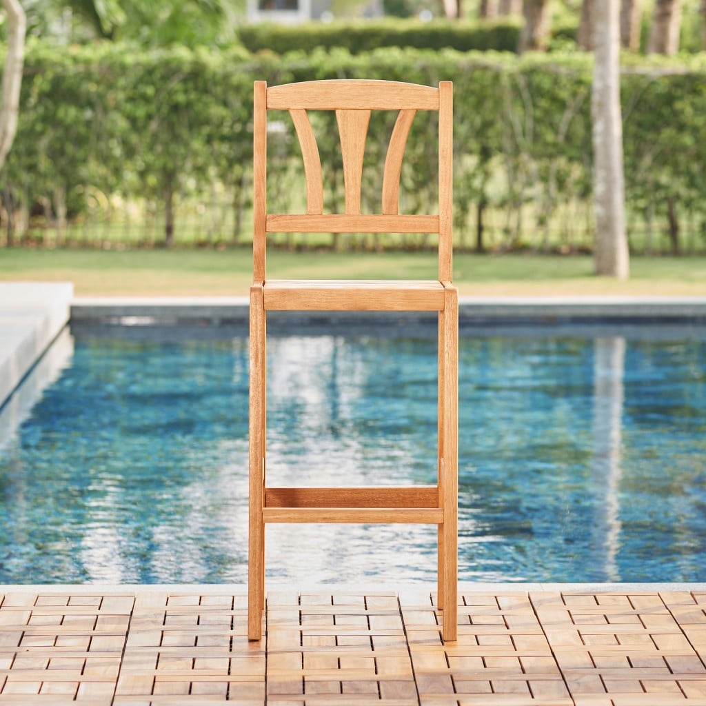 48" Brown Low Back Indoor Outdoor Bar Height Chair With Footrest - Image 5