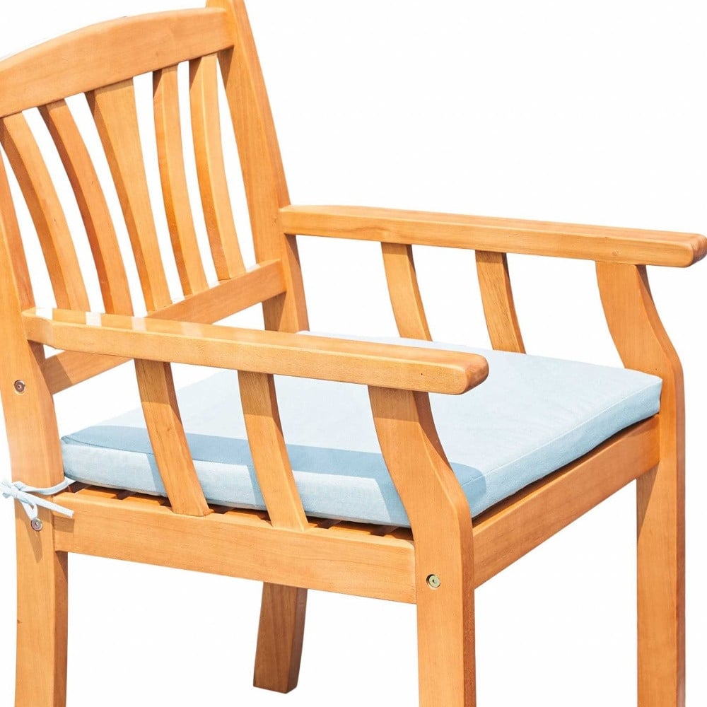 35" Natural Eucalyptus Slat Wood Outdoor Accent Chair with Aqua Cushion - Image 2
