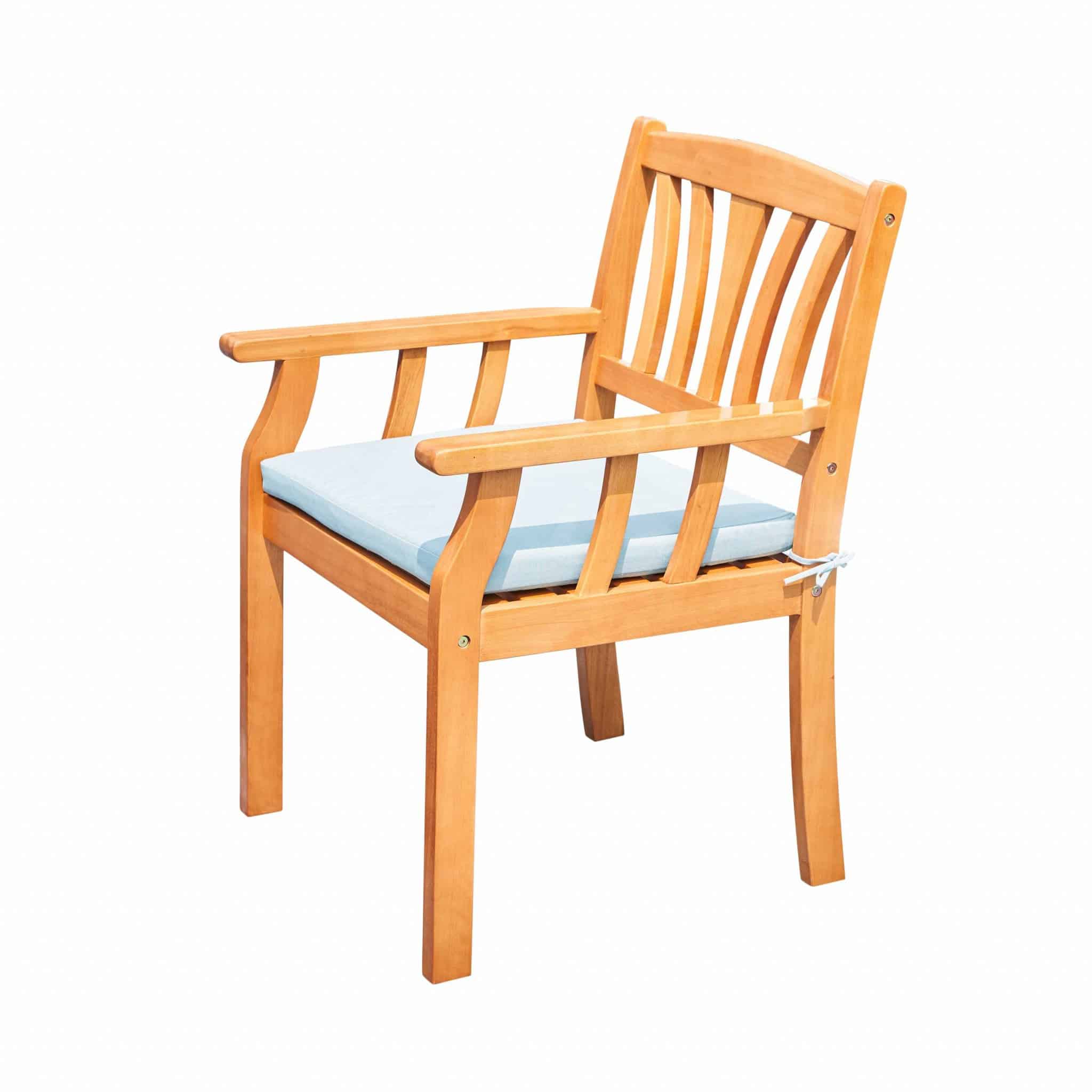 35" Natural Eucalyptus Slat Wood Outdoor Accent Chair with Aqua Cushion - Image 3