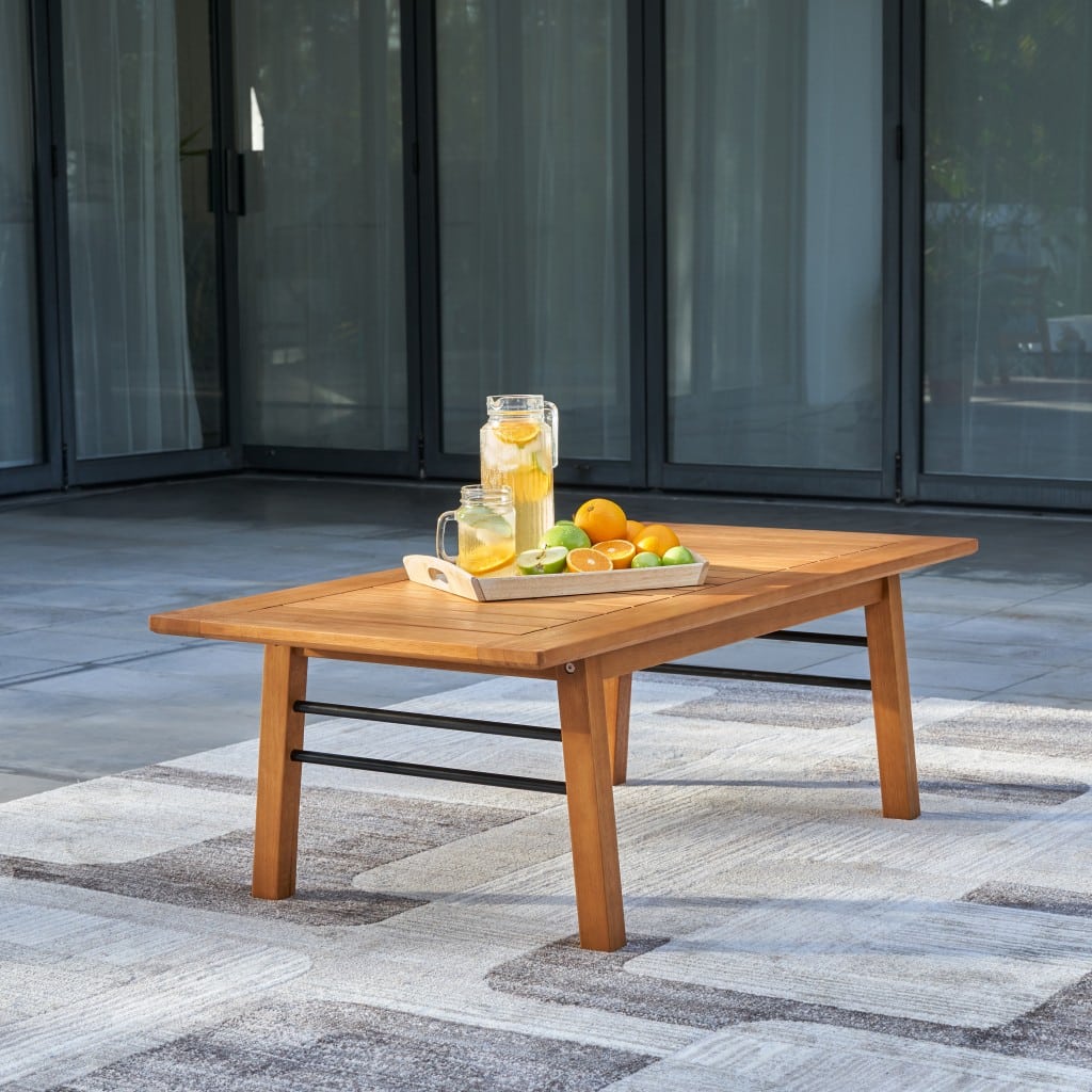 Natural Wood Metal Base Rectangular Coffee Table - Image 4