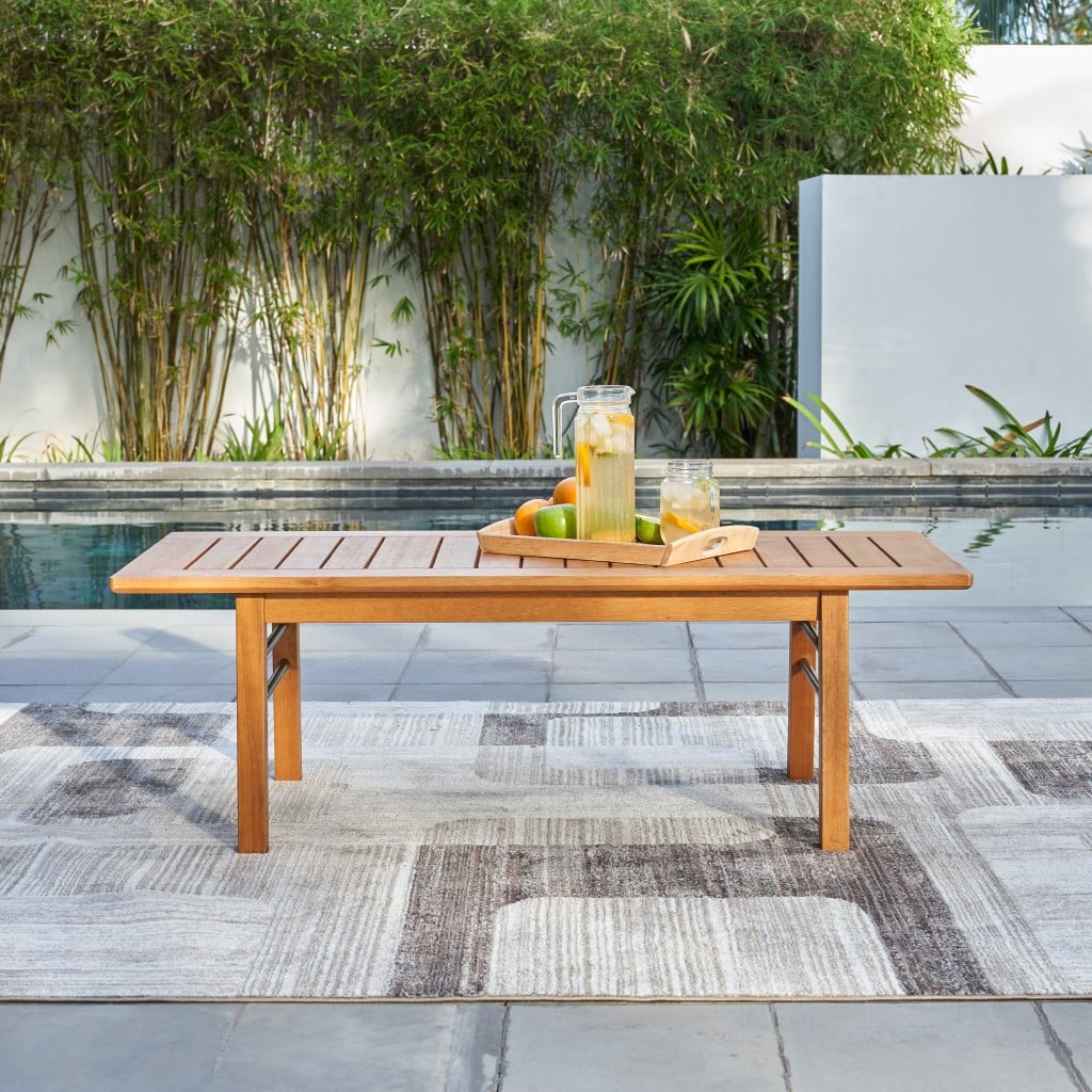 Natural Wood Metal Base Rectangular Coffee Table - Image 5