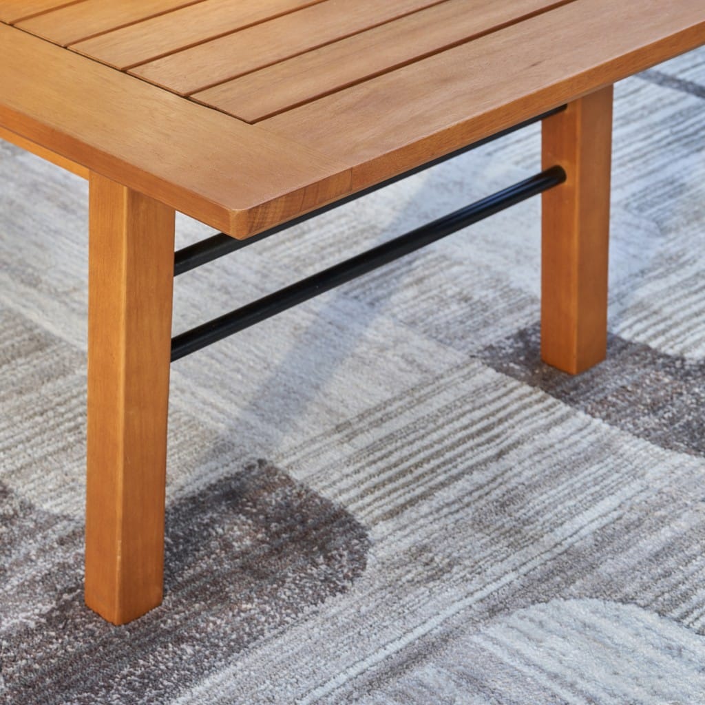 Natural Wood Metal Base Rectangular Coffee Table - Image 6